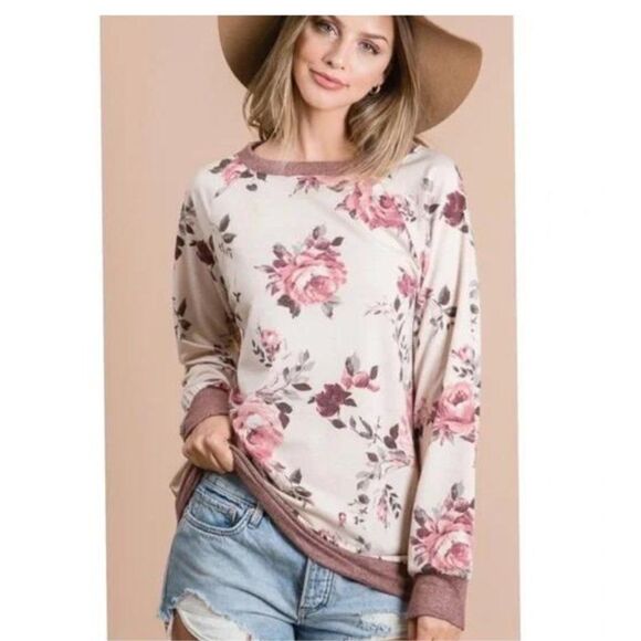 FRENCH Terry Floral Top Size S-M-L - Picture 2 of 7